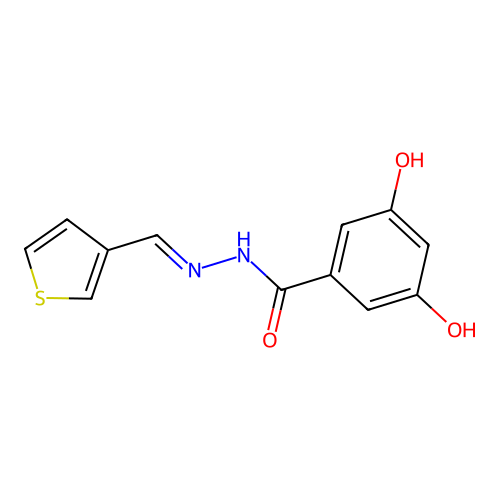 3,5-dihydroxy-N-(thiophen-3-ylmethylideneamino)benzamide structure