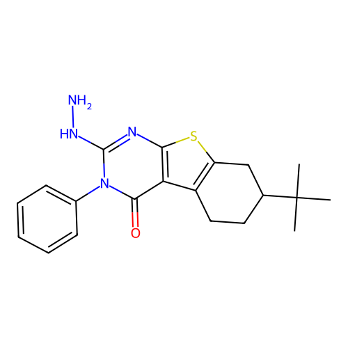 7-tert-butyl-2-hydrazinyl-3-phenyl-5,6,7,8-tetrahydro[1]benzothieno[2,3-d]pyrimidin-4(3H)-one structure