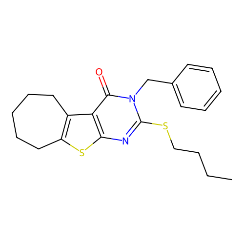 3-benzyl-2-(butylsulfanyl)-3,5,6,7,8,9-hexahydro-4H-cyclohepta[4,5]thieno[2,3-d]pyrimidin-4-one structure