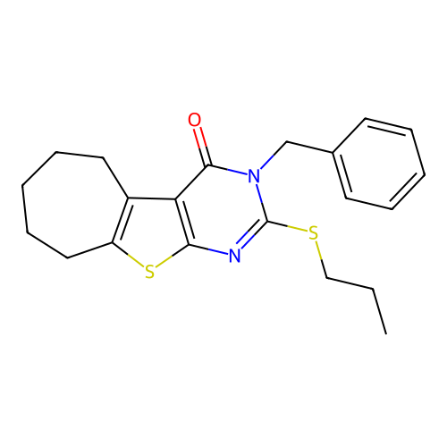3-benzyl-2-(propylsulfanyl)-3,5,6,7,8,9-hexahydro-4H-cyclohepta[4,5]thieno[2,3-d]pyrimidin-4-one structure
