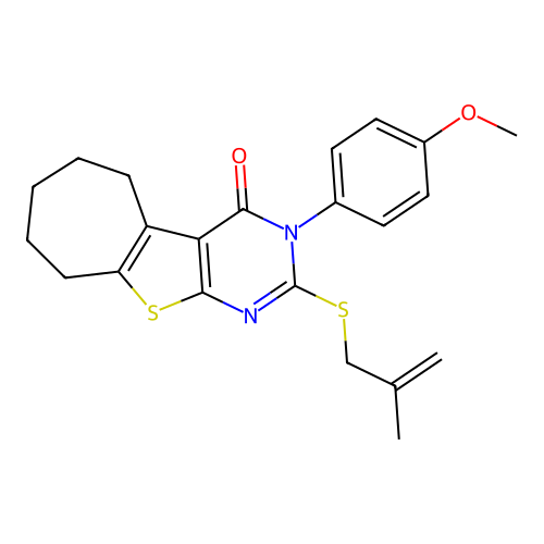 3-(4-methoxyphenyl)-2-((2-methylallyl)thio)-6,7,8,9-tetrahydro-3H-cyclohepta[4,5]thieno[2,3-d]pyrimidin-4(5H)-one structure