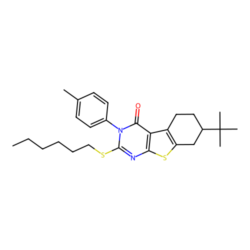 7-(TERT-BUTYL)-2-(HEXYLSULFANYL)-3-(4-METHYLPHENYL)-5,6,7,8-TETRAHYDRO[1]BENZOTHIENO[2,3-D]PYRIMIDIN-4(3H)-ONE structure