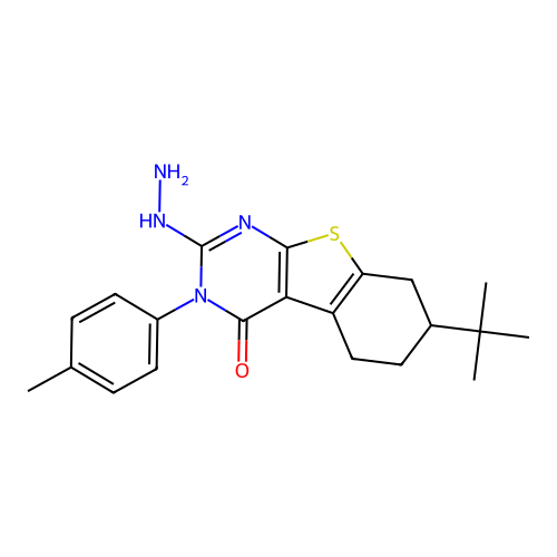 7-tert-butyl-2-hydrazinyl-3-(4-methylphenyl)-5,6,7,8-tetrahydro[1]benzothieno[2,3-d]pyrimidin-4(3H)-one structure