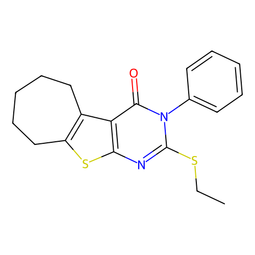 2-(ethylsulfanyl)-3-phenyl-3,5,6,7,8,9-hexahydro-4H-cyclohepta[4,5]thieno[2,3-d]pyrimidin-4-one structure