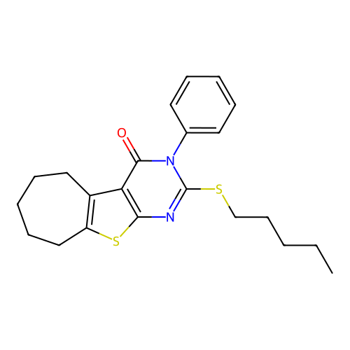 2-(pentylsulfanyl)-3-phenyl-3,5,6,7,8,9-hexahydro-4H-cyclohepta[4,5]thieno[2,3-d]pyrimidin-4-one structure