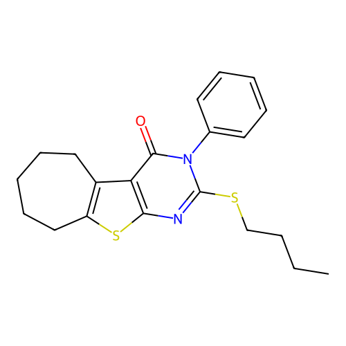 2-(butylsulfanyl)-3-phenyl-3,5,6,7,8,9-hexahydro-4H-cyclohepta[4,5]thieno[2,3-d]pyrimidin-4-one structure