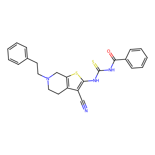 N-{[3-cyano-6-(2-phenylethyl)-4,5,6,7-tetrahydrothieno[2,3-c]pyridin-2-yl]carbamothioyl}benzamide structure