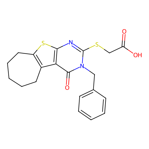 [(3-benzyl-4-oxo-3,5,6,7,8,9-hexahydro-4H-cyclohepta[4,5]thieno[2,3-d]pyrimidin-2-yl)sulfanyl]acetic acid structure