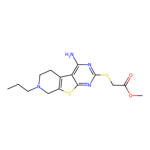 methyl [(4-amino-7-propyl-5,6,7,8-tetrahydropyrido[4',3':4,5]thieno[2,3-d]pyrimidin-2-yl)sulfanyl]acetate structure