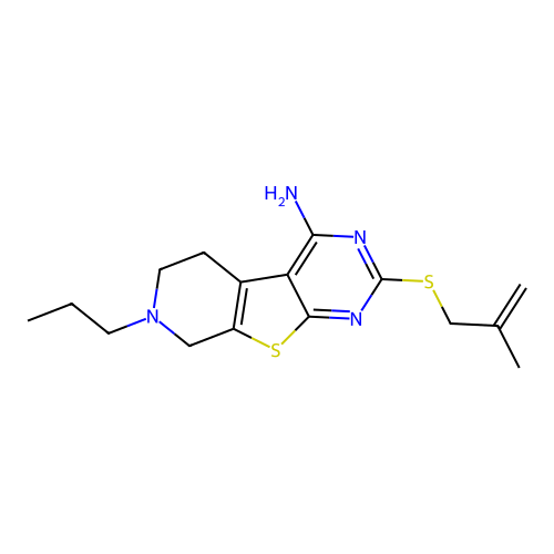 2-[(2-methylprop-2-en-1-yl)sulfanyl]-7-propyl-5,6,7,8-tetrahydropyrido[4',3':4,5]thieno[2,3-d]pyrimidin-4-amine structure