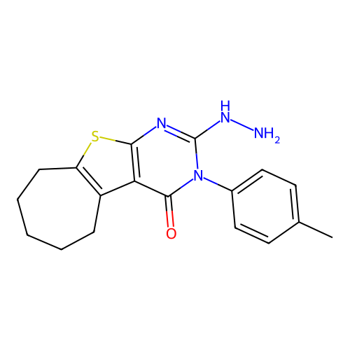 2-hydrazinyl-3-(4-methylphenyl)-3,5,6,7,8,9-hexahydro-4H-cyclohepta[4,5]thieno[2,3-d]pyrimidin-4-one structure
