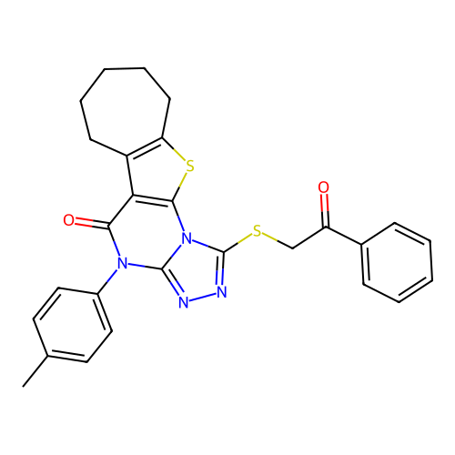 4-(4-methylphenyl)-1-[(2-oxo-2-phenylethyl)sulfanyl]-7,8,9,10-tetrahydro-6H-cyclohepta[4,5]thieno[3,2-e][1,2,4]triazolo[4,3-a]pyrimidin-5(4H)-one structure