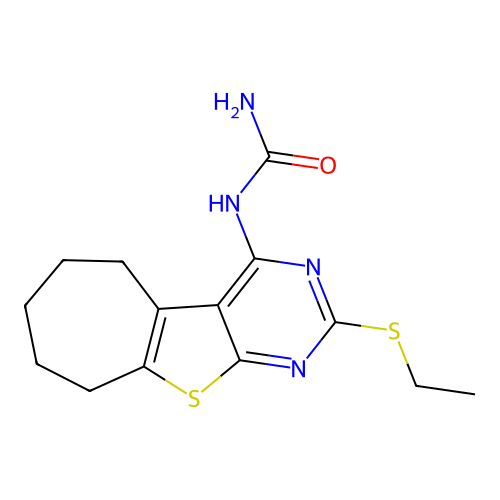 1-(2-(ethylthio)-6,7,8,9-tetrahydro-5H-cyclohepta[4,5]thieno[2,3-d]pyrimidin-4-yl)urea structure