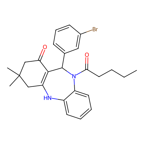 11-(3-bromophenyl)-3,3-dimethyl-10-pentanoyl-2,3,4,5,10,11-hexahydro-1H-dibenzo[b,e][1,4]diazepin-1-one structure