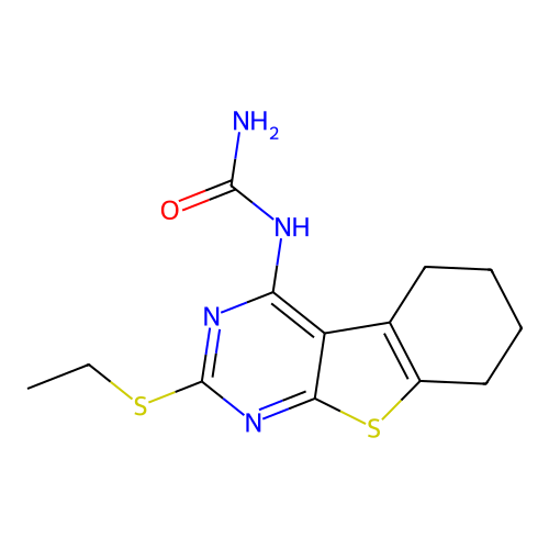 1-[2-(Ethylsulfanyl)-5,6,7,8-tetrahydro[1]benzothieno[2,3-d]pyrimidin-4-yl]urea structure