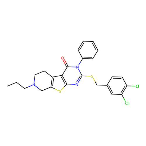 2-((3,4-dichlorobenzyl)thio)-3-phenyl-7-propyl-5,6,7,8-tetrahydropyrido[4',3':4,5]thieno[2,3-d]pyrimidin-4(3H)-one structure