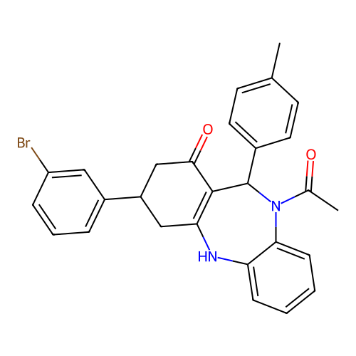 10-acetyl-3-(3-bromophenyl)-11-(4-methylphenyl)-2,3,4,5,10,11-hexahydro-1H-dibenzo[b,e][1,4]diazepin-1-one structure