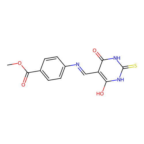 methyl 4-(((4,6-dioxo-2-thioxotetrahydropyrimidin-5(2H)-ylidene)methyl)amino)benzoate structure