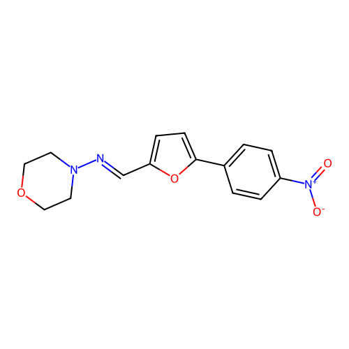 N-{(E)-[5-(4-nitrophenyl)furan-2-yl]methylidene}morpholin-4-amine structure