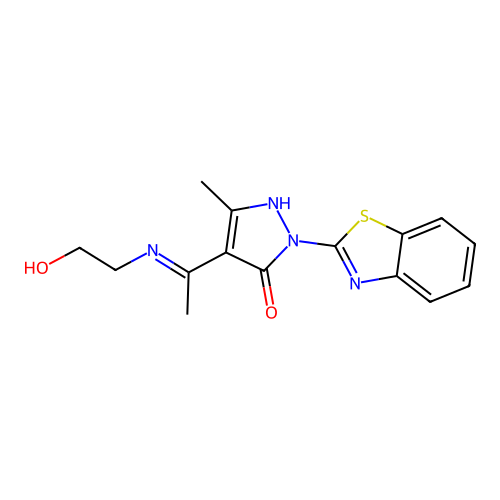 (4Z)-2-(1,3-benzothiazol-2-yl)-4-{1-[(2-hydroxyethyl)amino]ethylidene}-5-methyl-2,4-dihydro-3H-pyrazol-3-one structure