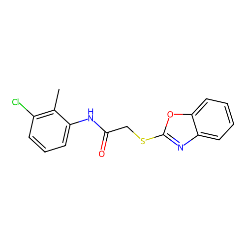 2-(1,3-benzoxazol-2-ylsulfanyl)-N-(3-chloro-2-methylphenyl)acetamide structure