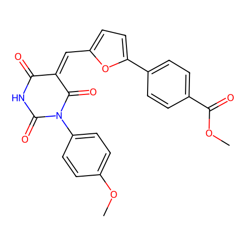 (Z)-methyl 4-(5-((1-(4-methoxyphenyl)-2,4,6-trioxotetrahydropyrimidin-5(2H)-ylidene)methyl)furan-2-yl)benzoate structure