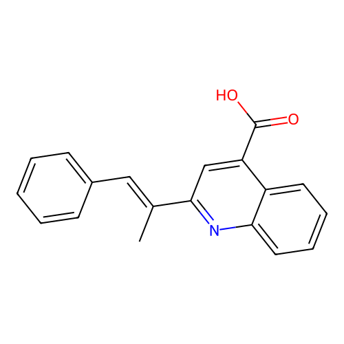 (E)-2-(1-phenylprop-1-en-2-yl)quinoline-4-carboxylic acid structure
