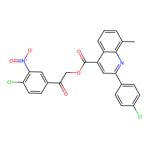 2-(4-chloro-3-nitrophenyl)-2-oxoethyl 2-(4-chlorophenyl)-8-methylquinoline-4-carboxylate structure