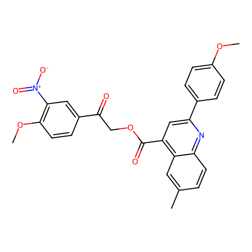 2-(4-methoxy-3-nitrophenyl)-2-oxoethyl 2-(4-methoxyphenyl)-6-methylquinoline-4-carboxylate structure