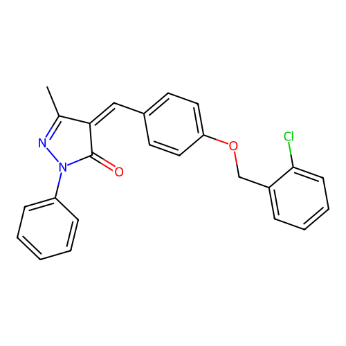 (4Z)-4-[[4-[(2-chlorophenyl)methoxy]phenyl]methylidene]-5-methyl-2-phenylpyrazol-3-one structure