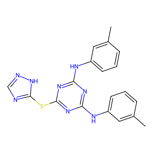 6-((4H-1,2,4-triazol-3-yl)thio)-N2,N4-di-m-tolyl-1,3,5-triazine-2,4-diamine structure