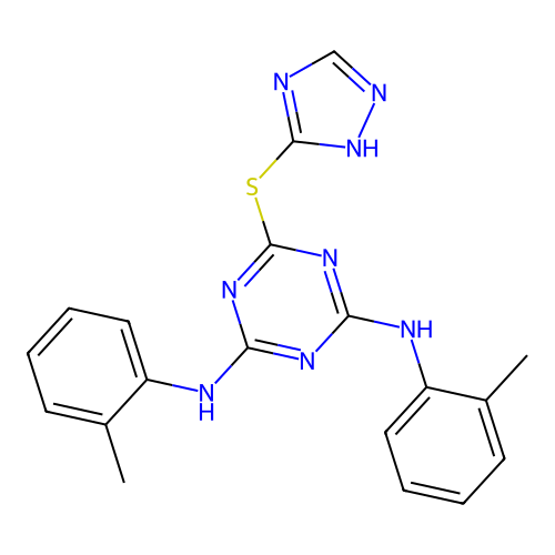 6-((4H-1,2,4-triazol-3-yl)thio)-N2,N4-di-o-tolyl-1,3,5-triazine-2,4-diamine structure