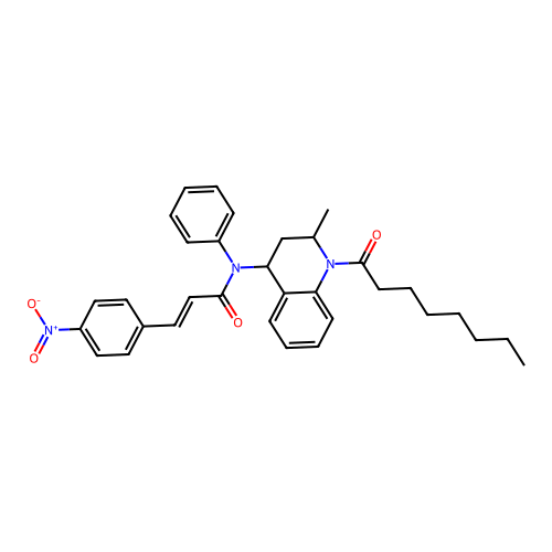 (2E)-N-(2-methyl-1-octanoyl(4-1,2,3,4-tetrahydroquinolyl))-3-(4-nitrophenyl)-N -phenylprop-2-enamide structure