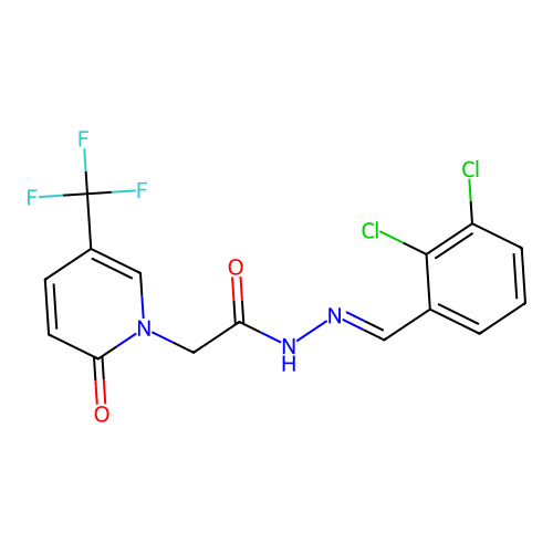 N-[(E)-(2,3-dichlorophenyl)methylideneamino]-2-[2-oxo-5-(trifluoromethyl)pyridin-1-yl]acetamide structure