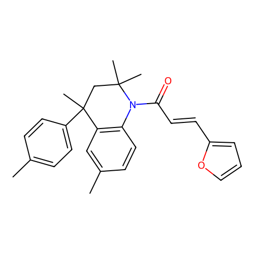 (2E)-3-(furan-2-yl)-1-[2,2,4,6-tetramethyl-4-(4-methylphenyl)-3,4-dihydroquinolin-1(2H)-yl]prop-2-en-1-one structure