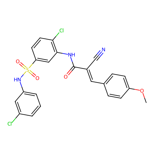 (E)-N-[2-chloro-5-[(3-chlorophenyl)sulfamoyl]phenyl]-2-cyano-3-(4-methoxyphenyl)prop-2-enamide structure