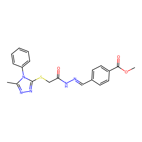 methyl 4-[(E)-(2-{[(5-methyl-4-phenyl-4H-1,2,4-triazol-3-yl)sulfanyl]acetyl}hydrazinylidene)methyl]benzoate structure