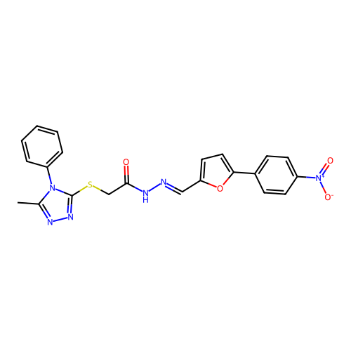 2-[(5-methyl-4-phenyl-1,2,4-triazol-3-yl)sulfanyl]-N-[(E)-[5-(4-nitrophenyl)furan-2-yl]methylideneamino]acetamide structure