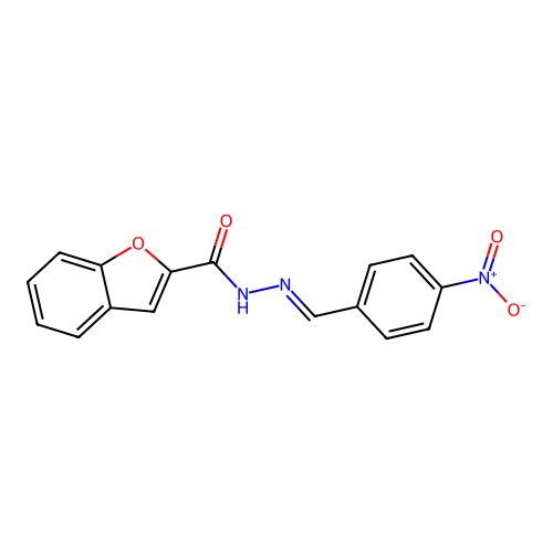 (E)-N'-(4-nitrobenzylidene)benzofuran-2-carbohydrazide structure