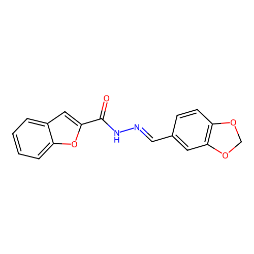 N-[(E)-1,3-benzodioxol-5-ylmethylideneamino]-1-benzofuran-2-carboxamide structure