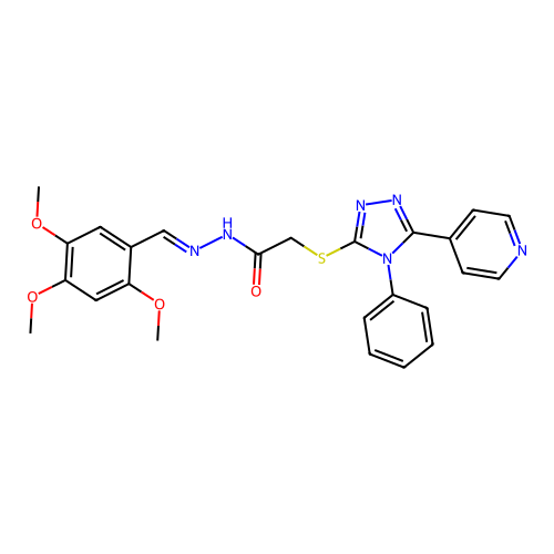 2-[(4-phenyl-5-pyridin-4-yl-1,2,4-triazol-3-yl)sulfanyl]-N-[(E)-(2,4,5-trimethoxyphenyl)methylideneamino]acetamide structure