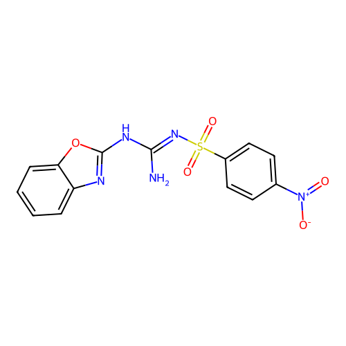 N-[(E)-amino(1,3-benzoxazol-2-ylamino)methylidene]-4-nitrobenzenesulfonamide structure