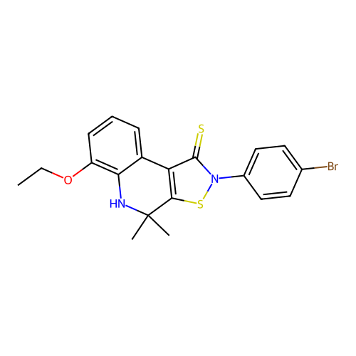 2-(4-bromophenyl)-6-ethoxy-4,4-dimethyl-5H-[1,2]thiazolo[5,4-c]quinoline-1-thione structure
