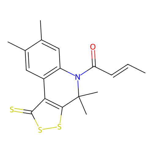 (2E)-1-(4,4,7,8-tetramethyl-1-thioxo-1,4-dihydro-5H-[1,2]dithiolo[3,4-c]quinolin-5-yl)but-2-en-1-one structure