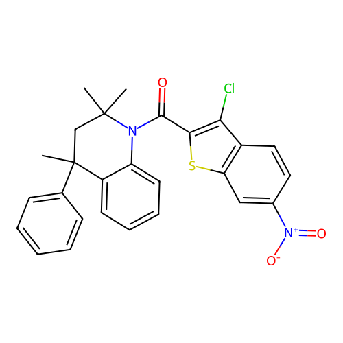 (3-chloro-6-nitro-1-benzothiophen-2-yl)(2,2,4-trimethyl-4-phenyl-3,4-dihydroquinolin-1(2H)-yl)methanone structure