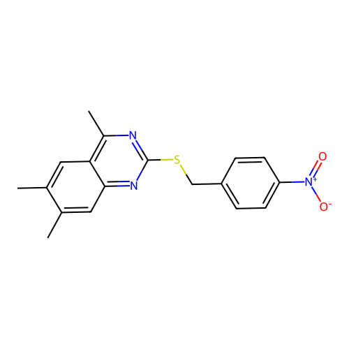 4,6,7-Trimethyl-2-[(4-nitrobenzyl)sulfanyl]quinazoline structure
