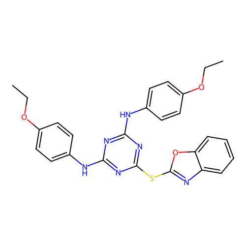 6-(1,3-benzoxazol-2-ylsulfanyl)-2-N,4-N-bis(4-ethoxyphenyl)-1,3,5-triazine-2,4-diamine structure