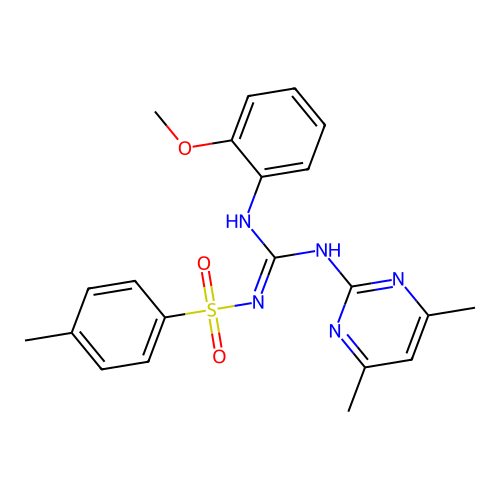 (E)-N-(((4,6-dimethylpyrimidin-2-yl)amino)((2-methoxyphenyl)amino)methylene)-4-methylbenzenesulfonamide structure