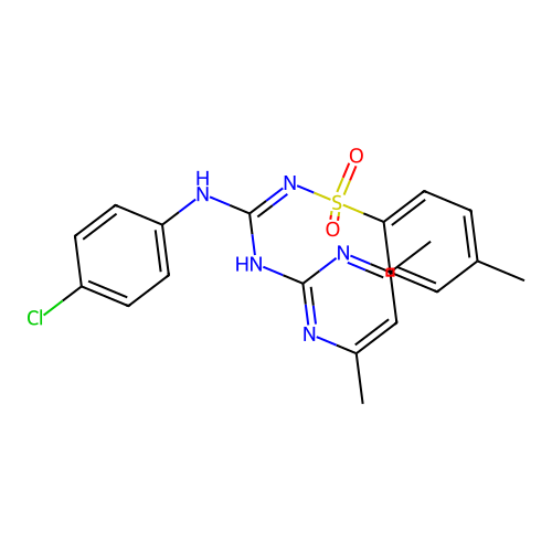 1-(4-chlorophenyl)-3-(4,6-dimethylpyrimidin-2-yl)-2-(4-methylphenyl)sulfonyl-guanidine structure