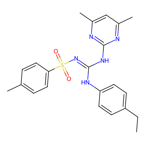 (E)-N-(((4,6-dimethylpyrimidin-2-yl)amino)((4-ethylphenyl)amino)methylene)-4-methylbenzenesulfonamide structure
